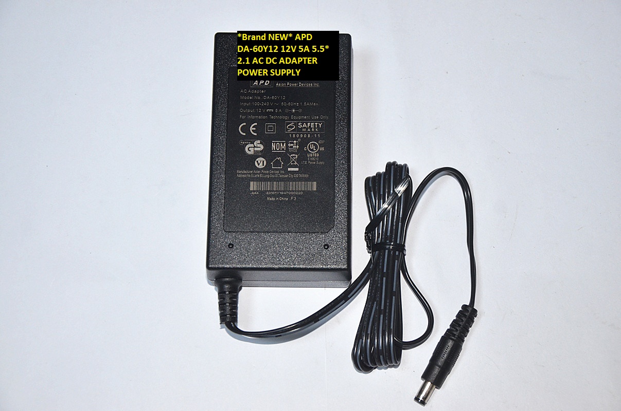 *Brand NEW* APD 12V 5A DA-60Y12 5.5*2.1 AC DC ADAPTER POWER SUPPLY